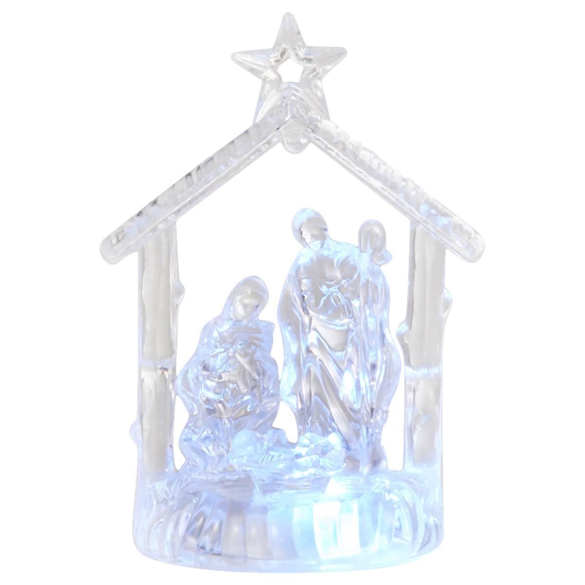 Battery Operated Crystal Nativity Scene with Star and LED Light