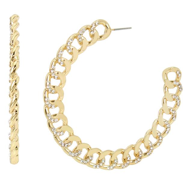 Steve Madden Yellow Gold-Tone Curb Chain Hoop Earrings