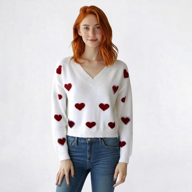 Juniors A. Byer Long Sleeve Stud Heart V-Neck Sweater