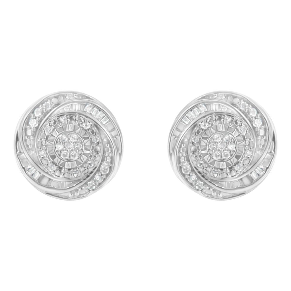Haus of Brilliance Silver 1/4ctw. Diamond Swirl Stud Earrings