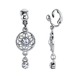 1928 Silver-Tone Crystal Drop Clip On Earrings