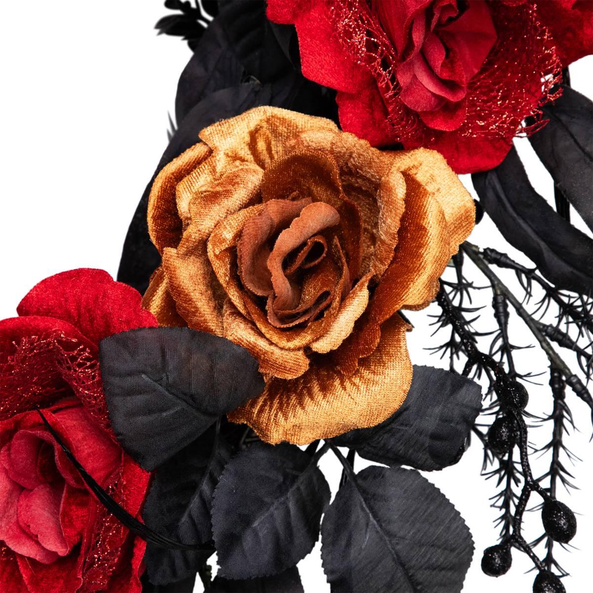 Northlight Seasonal 22in. Unlit Red & Gold Rose Halloween Wreath