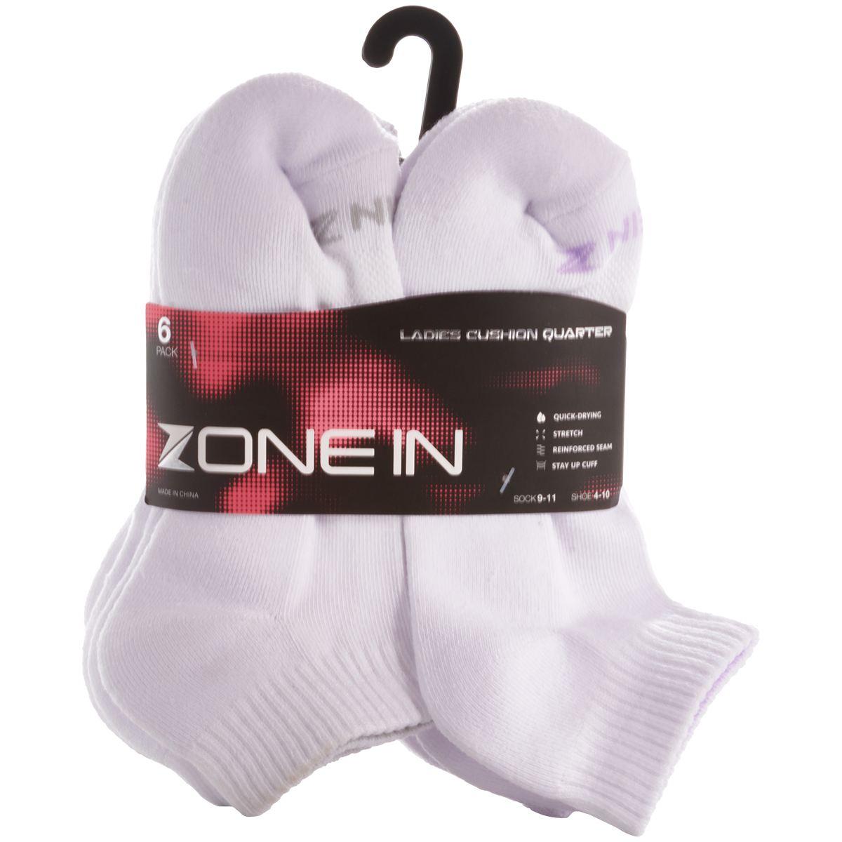 Womens Zone In 6pk. Cushion Quarter Socks