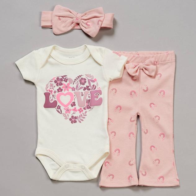 Baby Girl (NB-9M) mon cheri baby 3pc. Love Rainbow Bodysuit Set