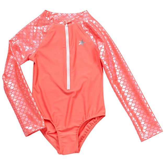 Girls (7-10) Floatimini® Mermaid Rash Guard One Piece Swimsuit