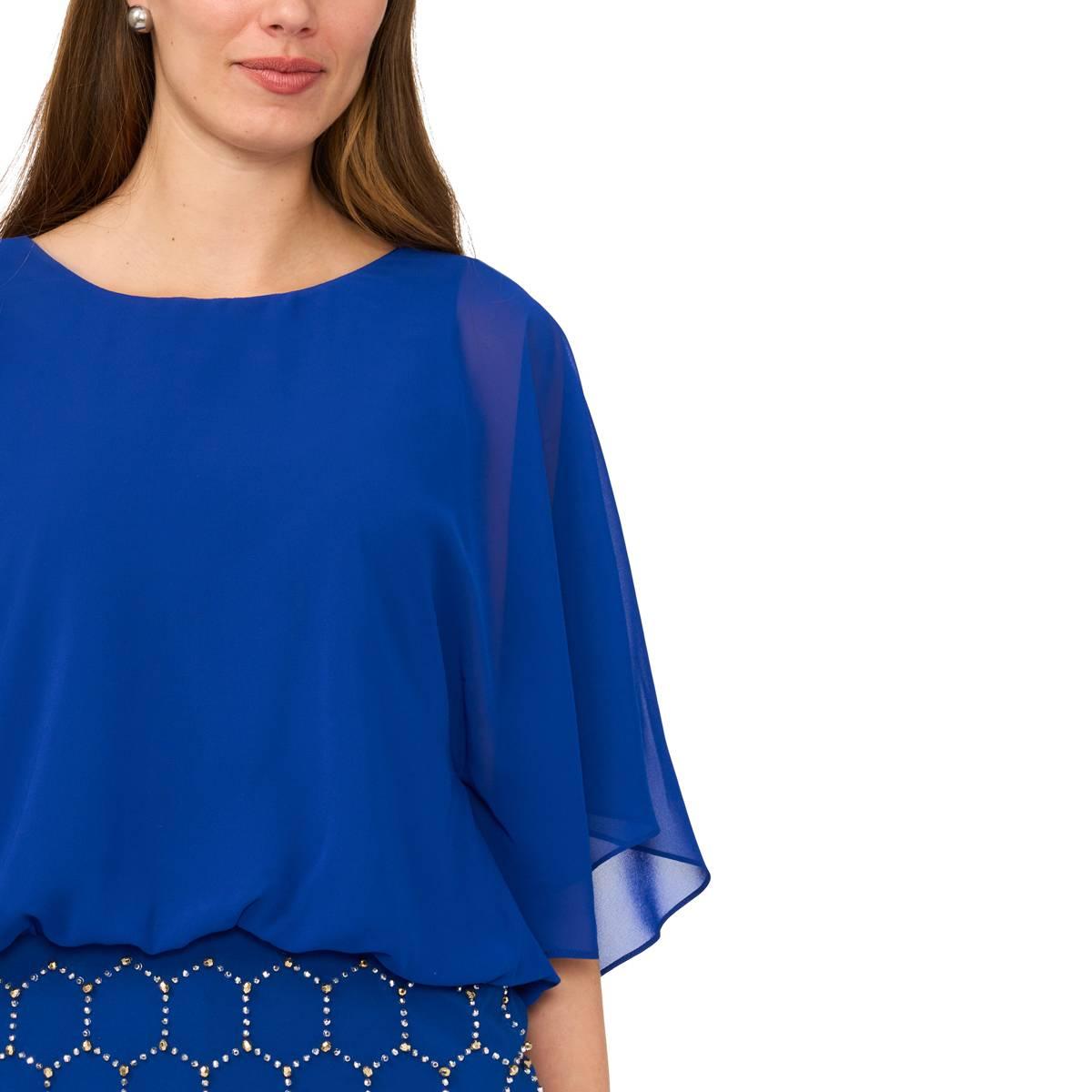 Petite MSK 3/4 Sleeve Rhinestone Trim Blouson Blouse