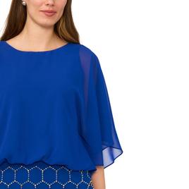 Petite MSK 3/4 Sleeve Rhinestone Trim Blouson Blouse