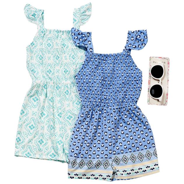 Girls (4-6x) BTween® 2pk. Smocked Floral/Medallion Rompers