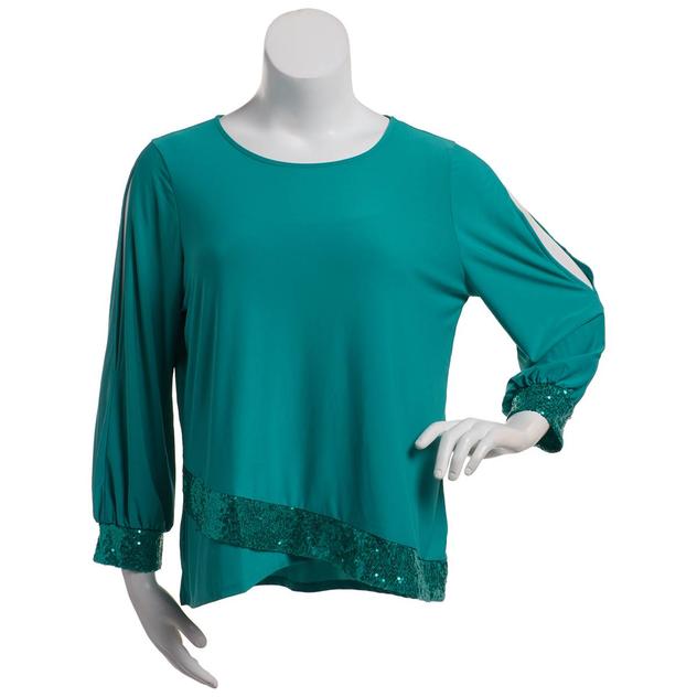 Plus Size NY Collection 3/4 Slit Sleeve Sequins Trim Blouse