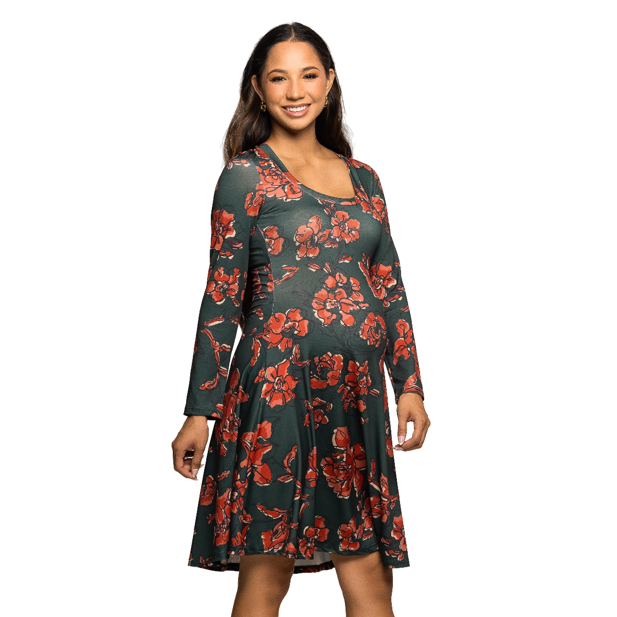 Plus Size 24/7 Comfort Apparel Floral Fit & Flare Maternity Dress