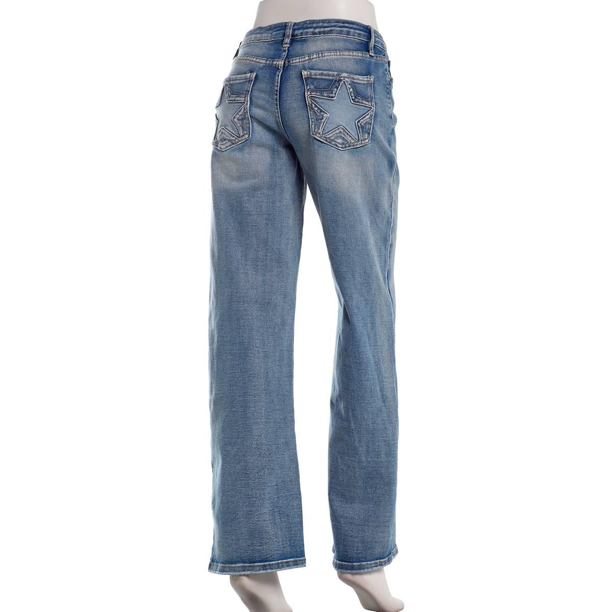 Juniors YMI® High Rise Wide Leg Star Back Pocket Jeans