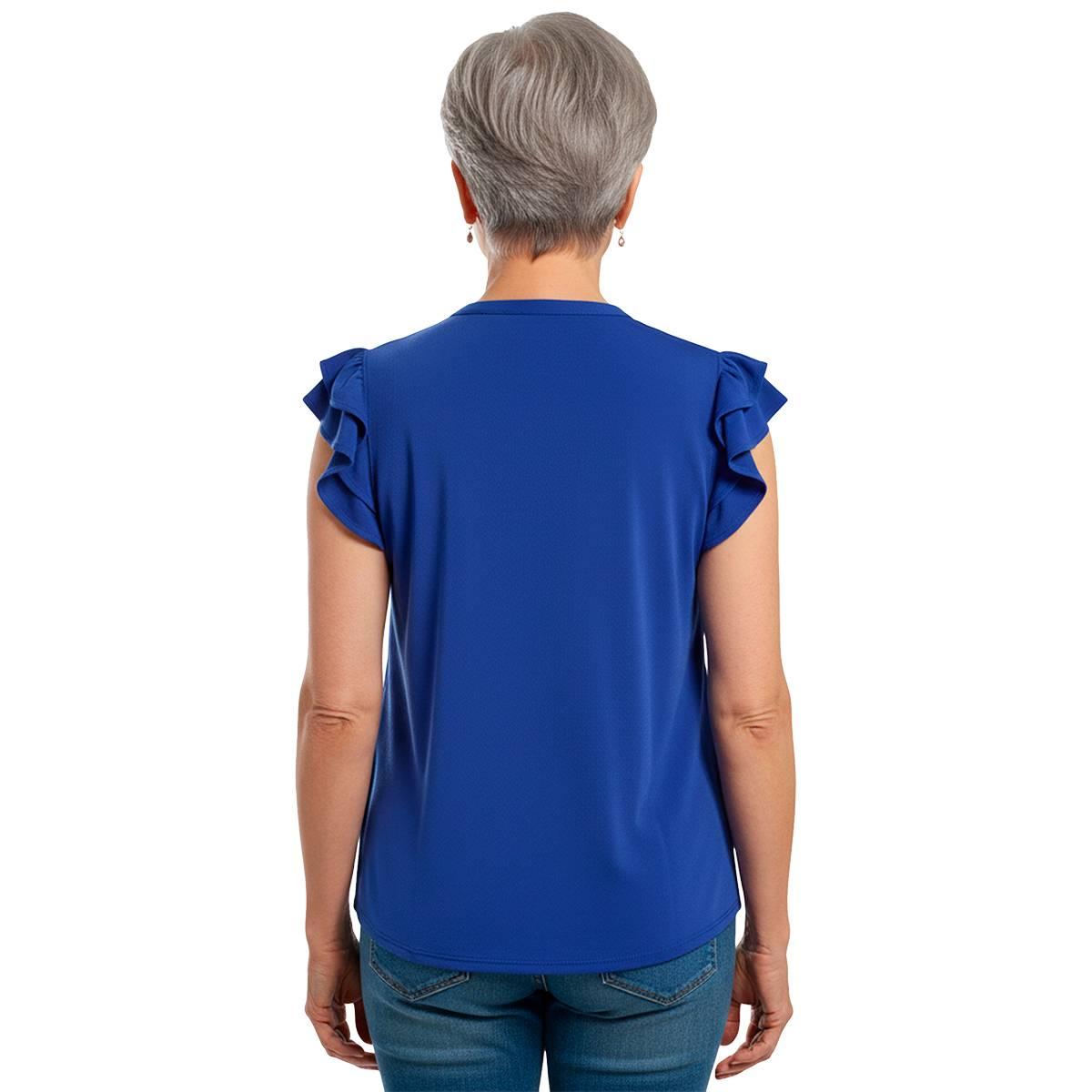 Womens Adrianna Papell Smocked Shoulder Split Neck Blouse