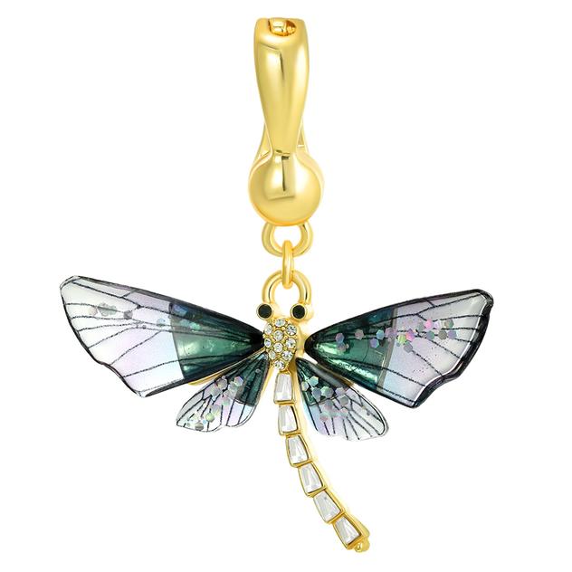Wearable Art Gold-Tone Green & Purple Dragonfly Enchancer