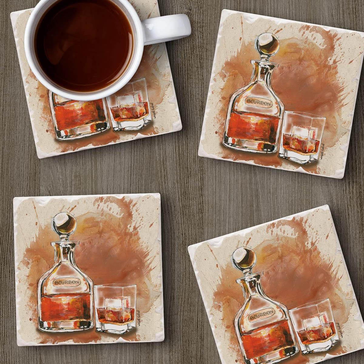 4pk. Bourbon Splash Square Coaster Set