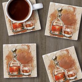 4pk. Bourbon Splash Square Coaster Set