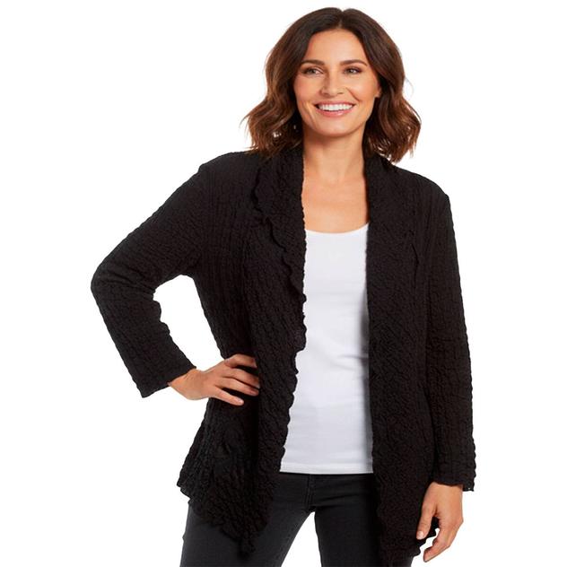 Plus Size Kasper 3/4 Sleeve Pucker Texture Open Cardigan