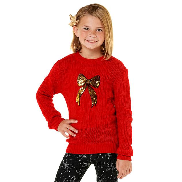 Girls (4-6x) Pink Angel™ Flip Sequin Bow Knit Sweater