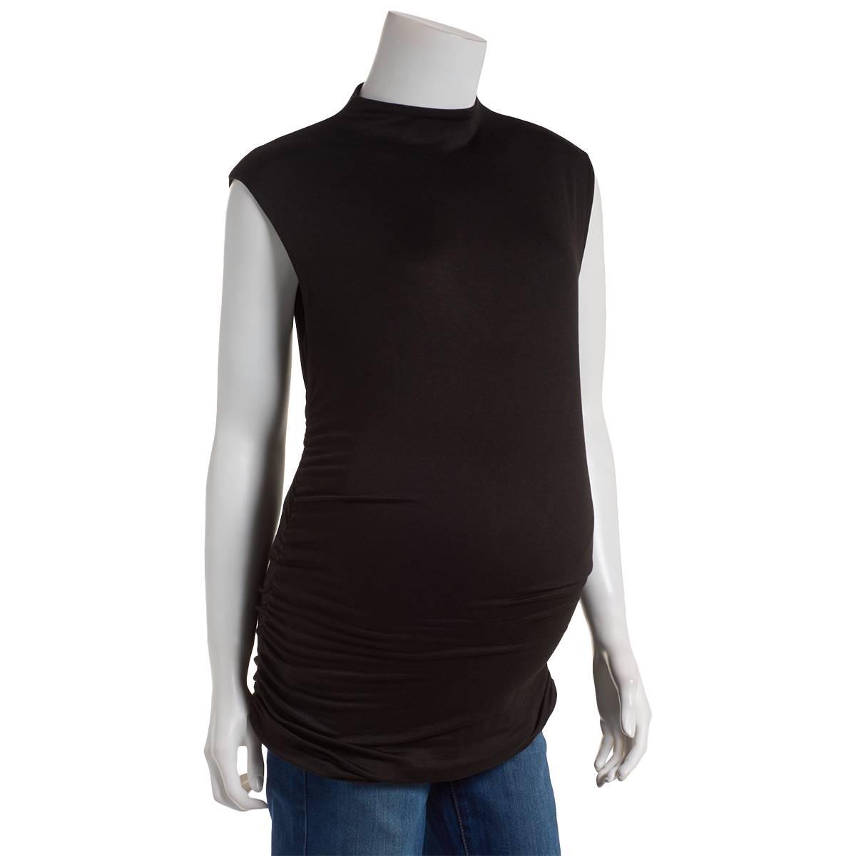 Womens Maternity Due Time High Neck Cinch Sleeveless Shirt