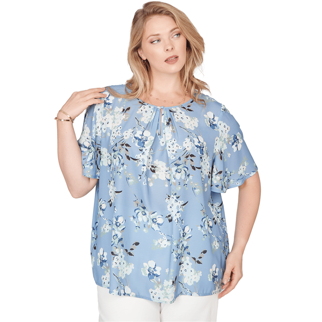 Plus Size Emaline Seabreeze Essence Keyhole Neck Floral Blouse