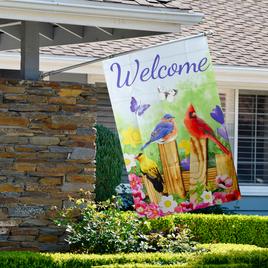 Northlight Seasonal Welcome Birds on a Fence Outdoor Flag