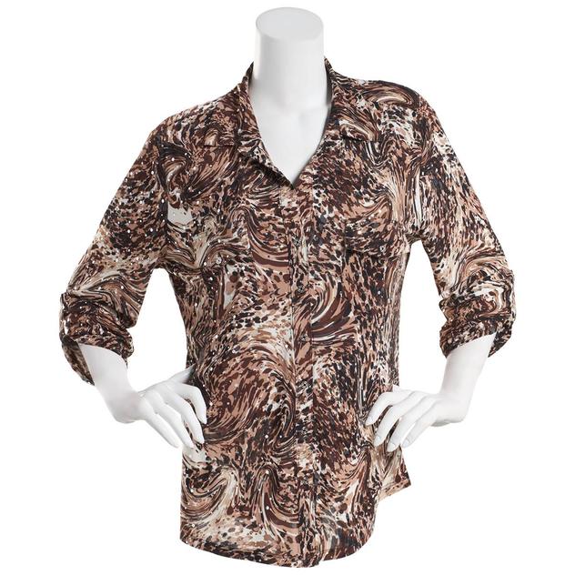 Womens Emily Daniels 3/4 Sleeve Swirl Disco Dot Button Down Top