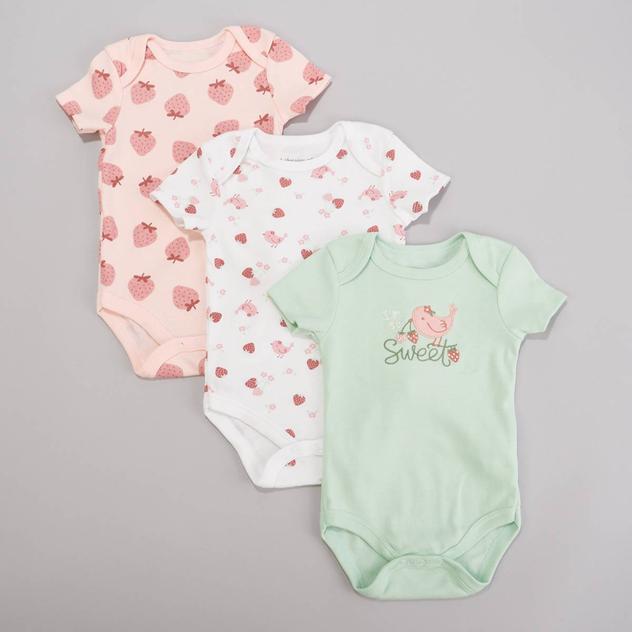 Baby Girl (NB-9M) baby views 3pk. Sweet Strawberry Bodysuits