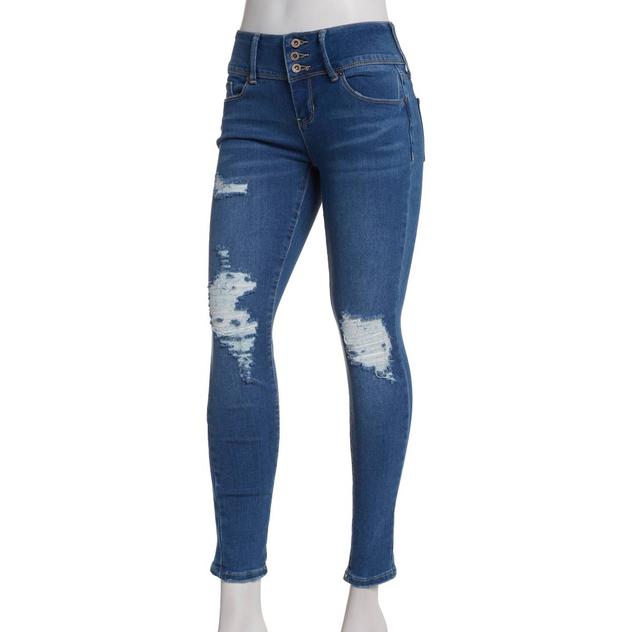 Juniors California Vintage Distressed 3 Button Skinny Jeans