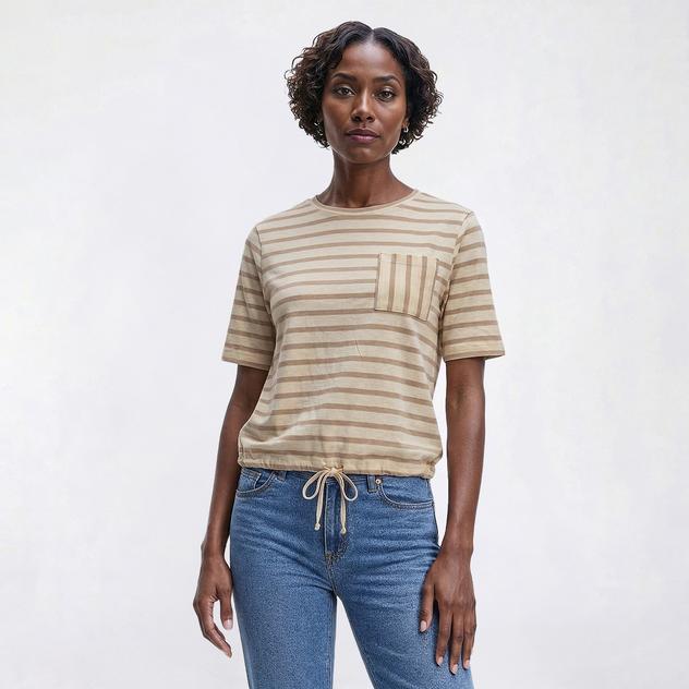 Womens Erika Brooklyn Elbow Sleeve Stripe Bubble Hem Tee