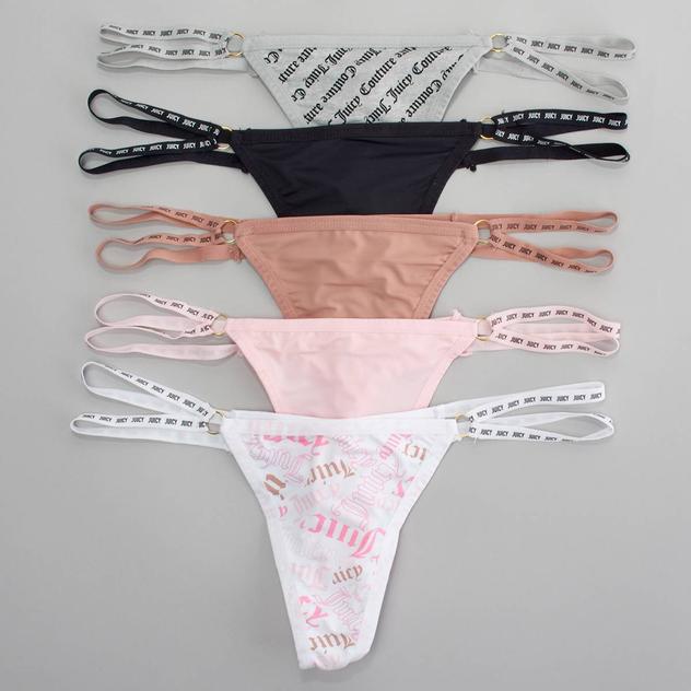 Juniors Juicy Couture 5pk.Thongs w/ Logo Waistband JC3127-5PKAQ