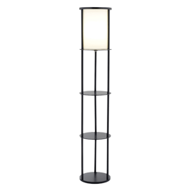HomeRoots 63 Black Wood Column Floor Lamp With White Fabric Cyl