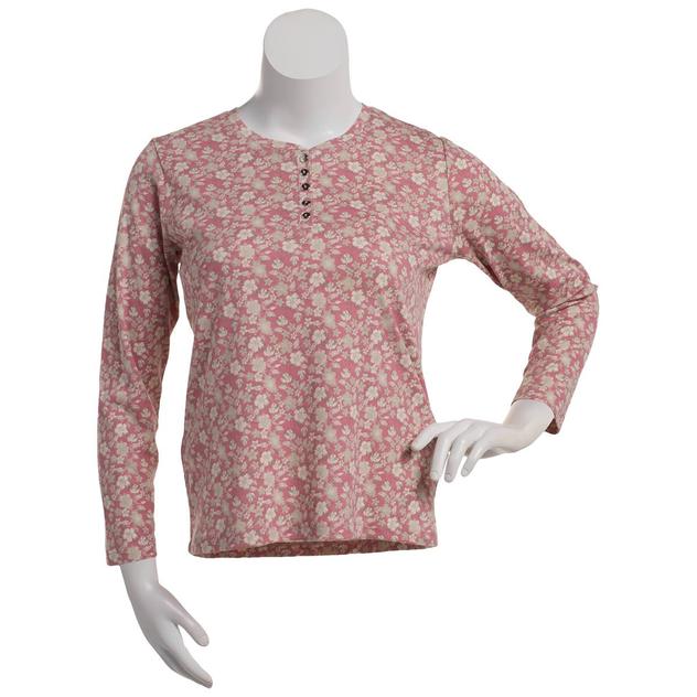 Plus Size Hasting & Smith Long Sleeve Floral Henley Tee