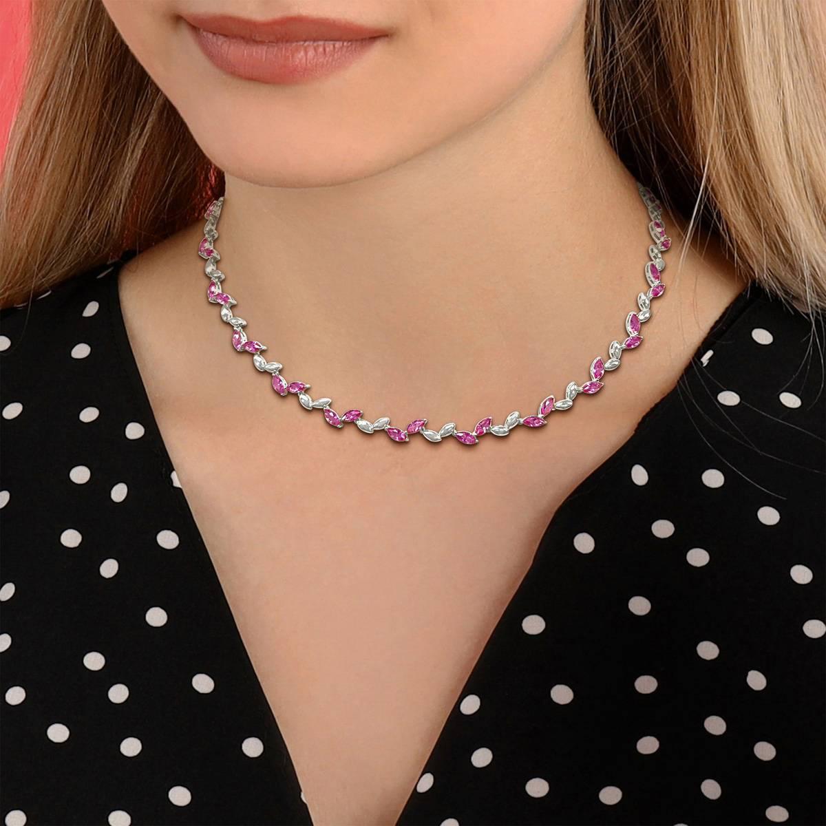 Sophia B Silver 20ctw. Created Pink Sapphire Collar Necklace