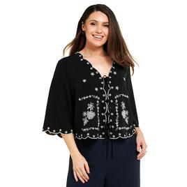 Womens Adrianna Papell 3/4 Sleeve Embroidered Airflow Tie Blouse