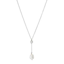 Freshwater Pearl Y-Necklace with Bezel Set Cubic Zirconia
