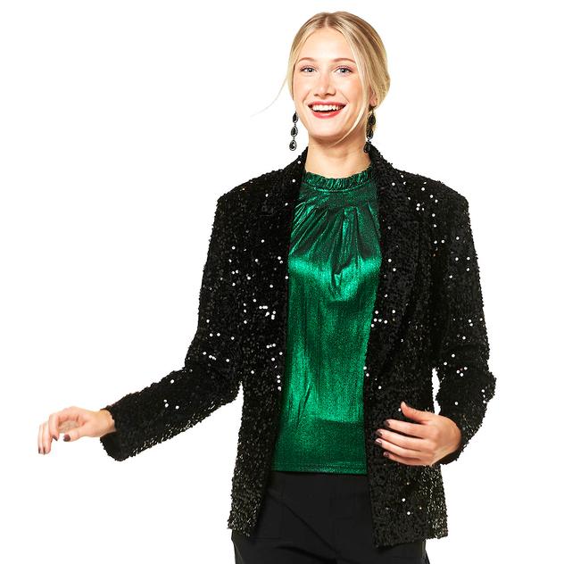 Womens Nanette Lepore Cropped Velvet Sequin Silk Tie Blazer