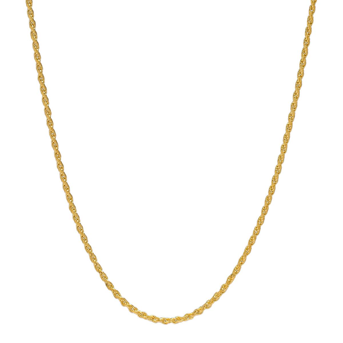 24in. Vermeil Sterling Silver Polished Solid Rope Chain Necklace