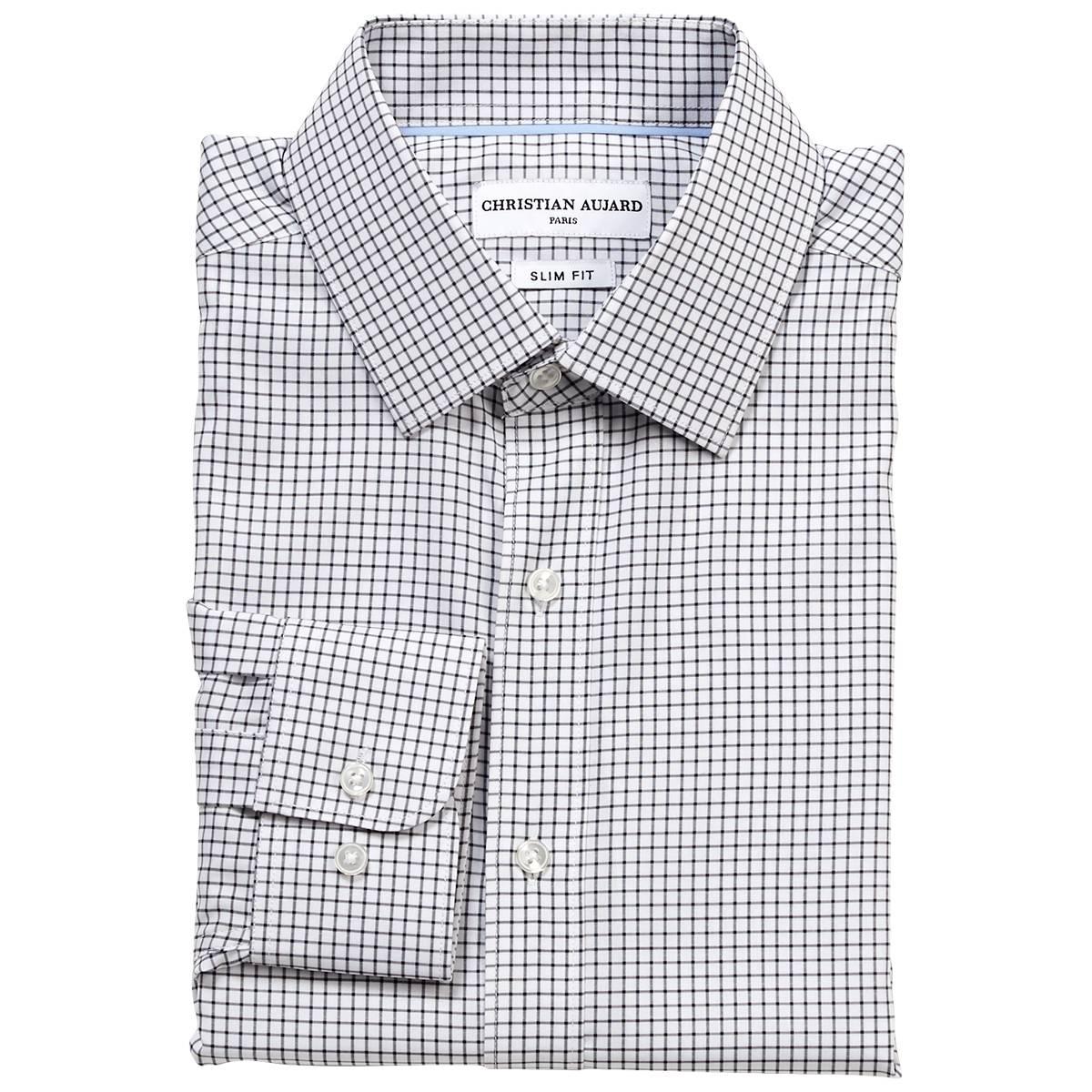 Mens Christian Aujard Slim Fit Plaid Dress Shirt - White/Black