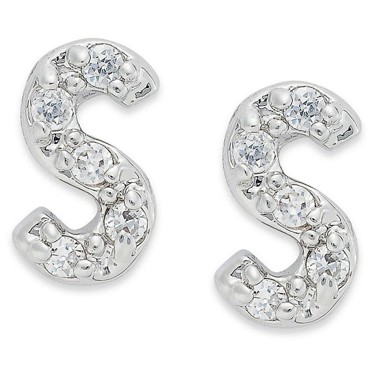 Sterling Silver Cubic Zirconia S Initial Stud Earrings