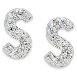 Sterling Silver Cubic Zirconia S Initial Stud Earrings