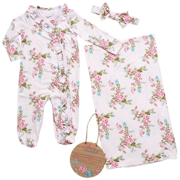 Baby Girl (NB-3M) Baby Essentials® 4pc. Floral Footie Set