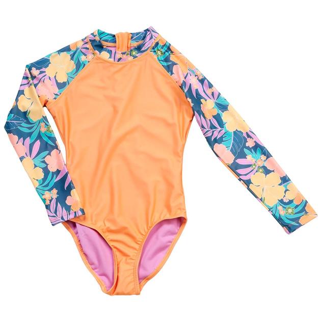Girls (7-16) Breaking Waves Rashguard One Piece Swimsuit