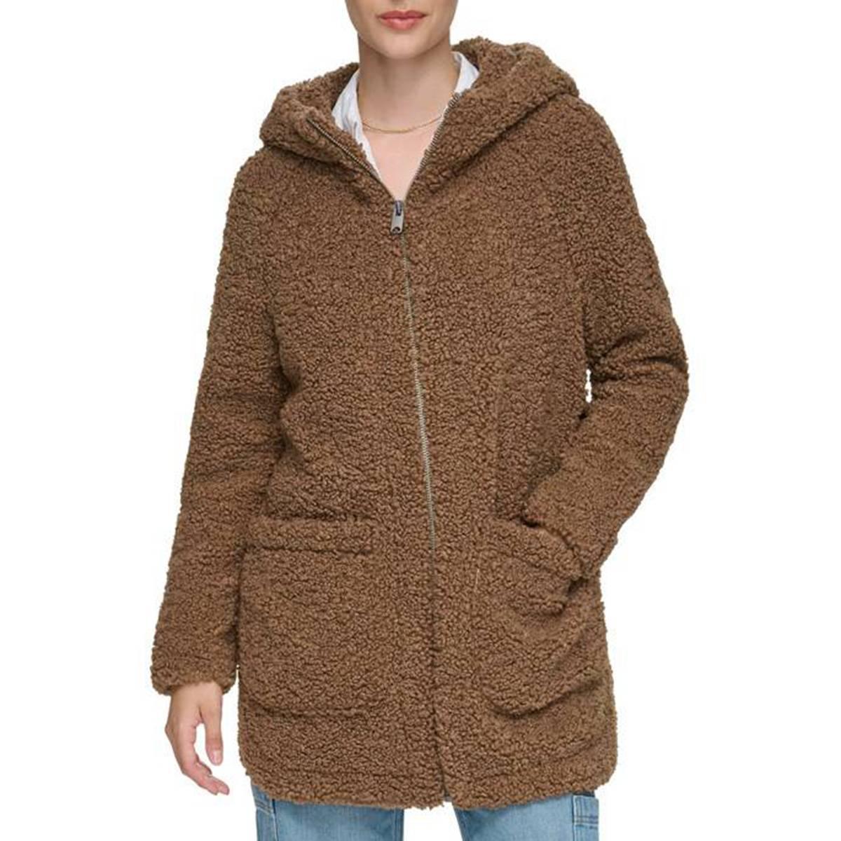 Womens Andrew Marc New York Sherpa Coat with Hood