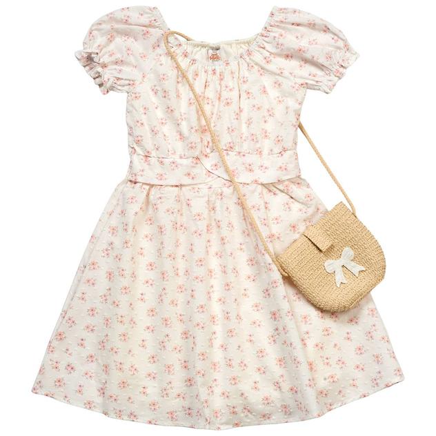 Girls (4-6x) Sweet Butterfly® Floral Swiss Dot Dress w/ Handbag