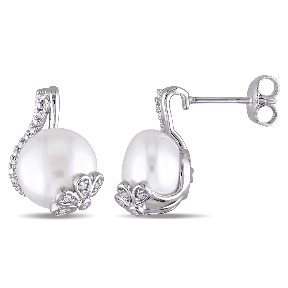 Gemstone Classics(tm) Pearl & Diamond Swirl Earrings