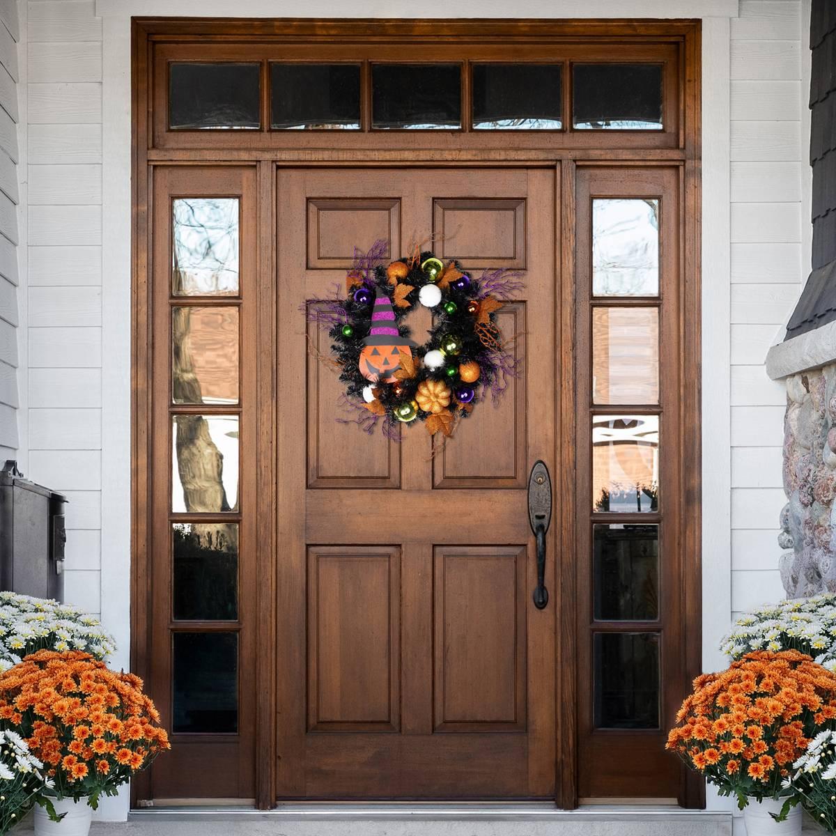 Northlight Seasonal Witches Hat Jack-O-Lantern Halloween Wreath