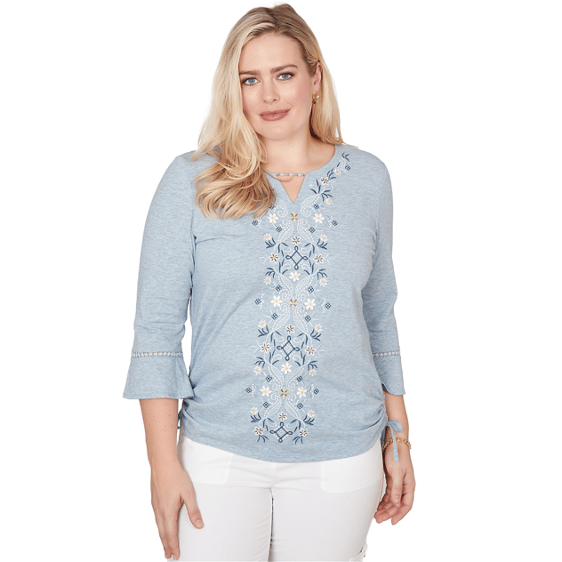 Womens Alfred Dunner Out Of The Blue Center Embroidery Blouse