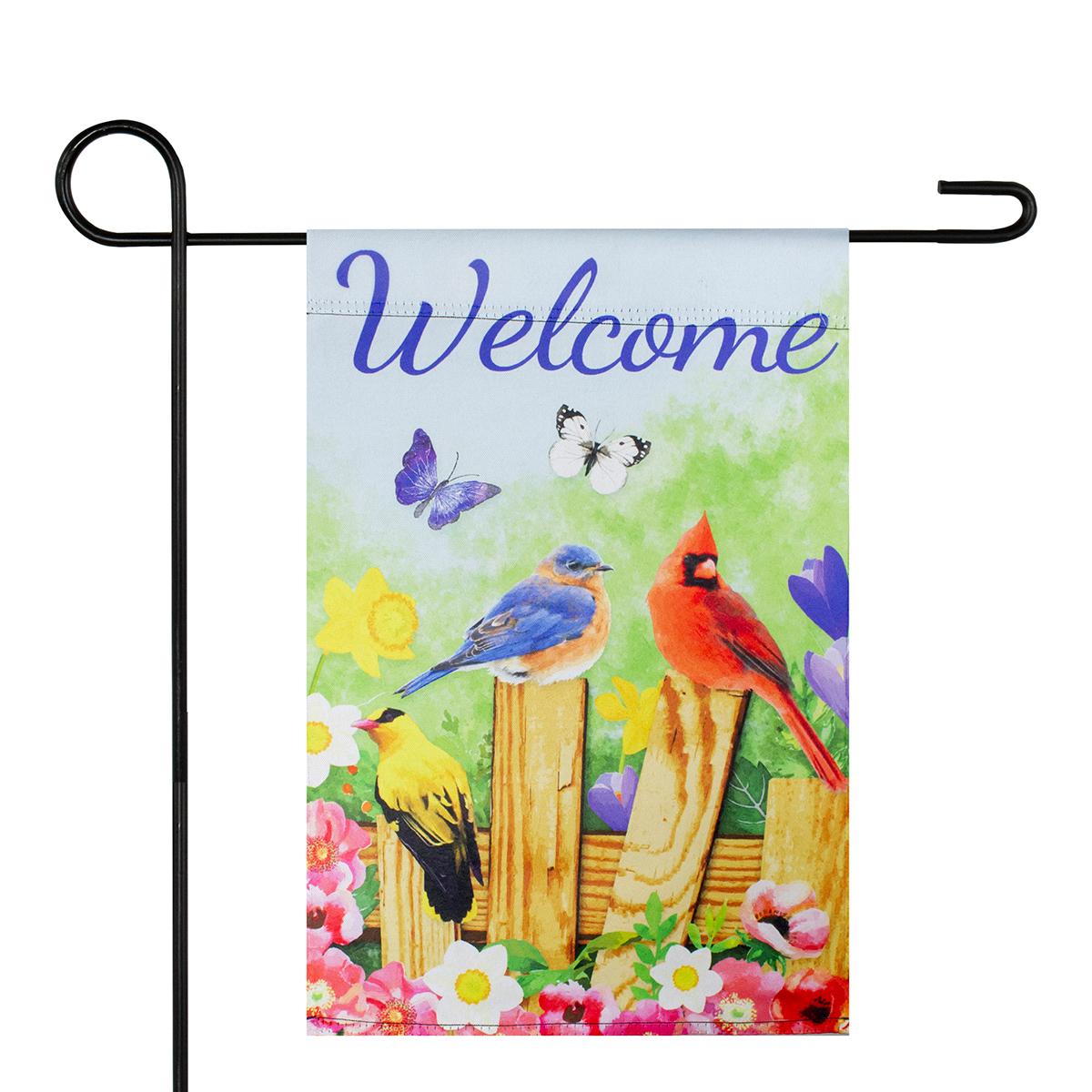 Northlight Seasonal Welcome Birds on a Fence Garden Flag