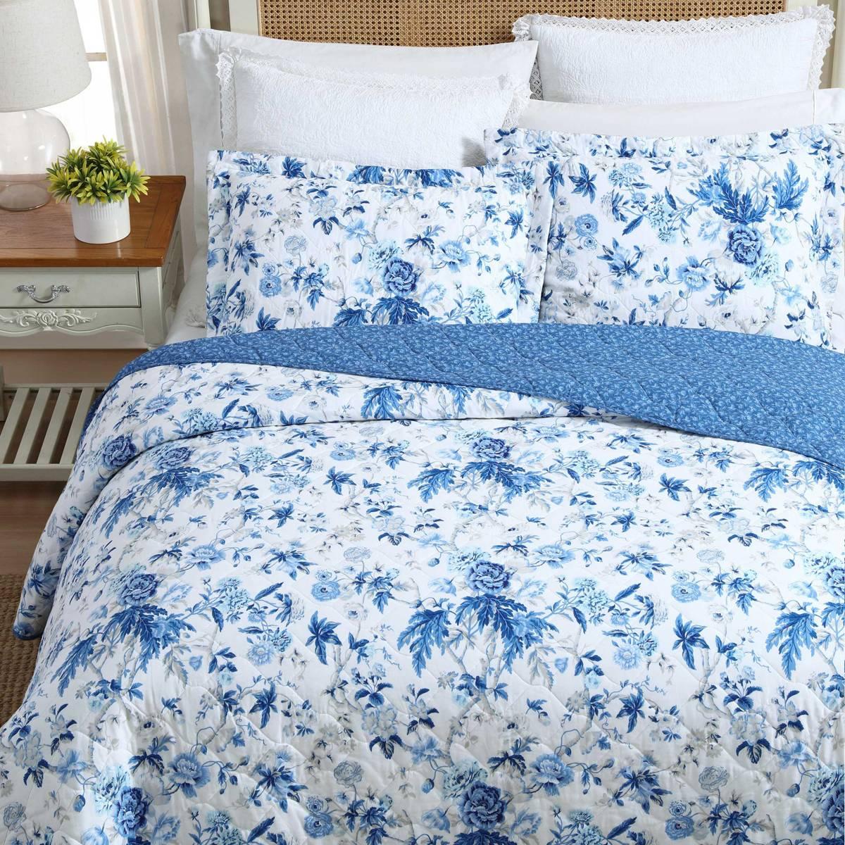 Laura Ashley Breezy Floral Cotton Reversible Quilt Set