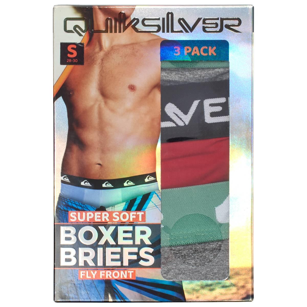 Young Mens Quiksilver 3pk. Fly Front Boxer Briefs -Red/Grey/Black