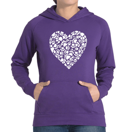 Plus Size LA Pop Art Paw Prints Heart Word Art Hooded Sweatshirt